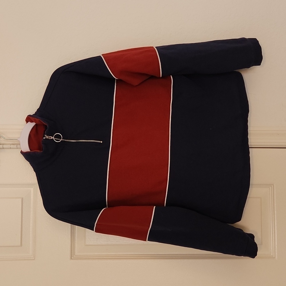 Mixed Threads 90s Blue & Red Soft American Half Zip Sweater. Sz Large